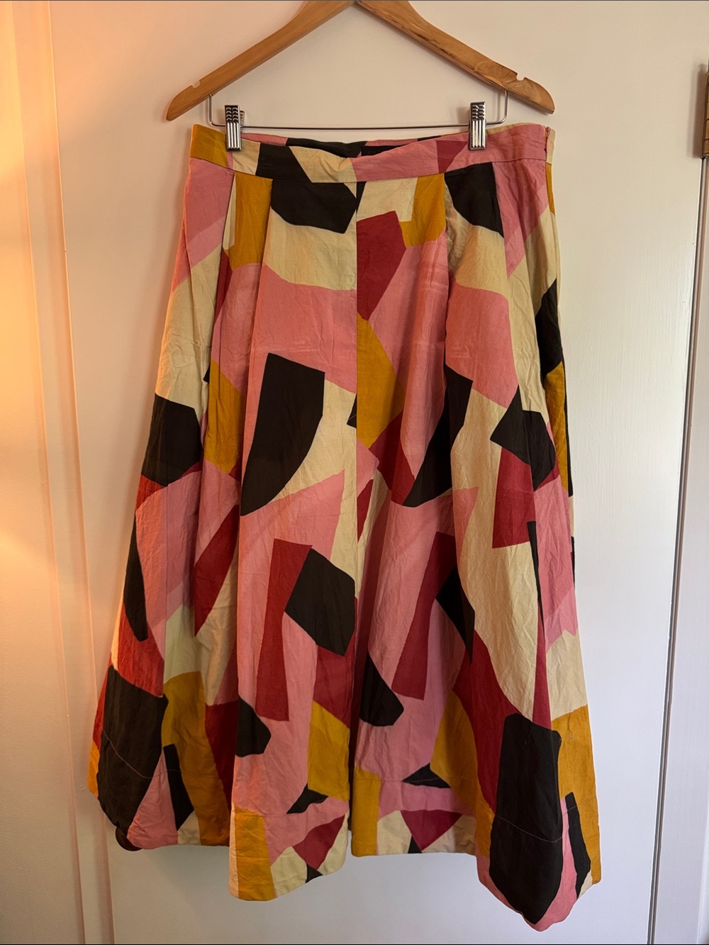 Zara Colorblock A-Line Midi Skirt in Pink, Mustard & Black